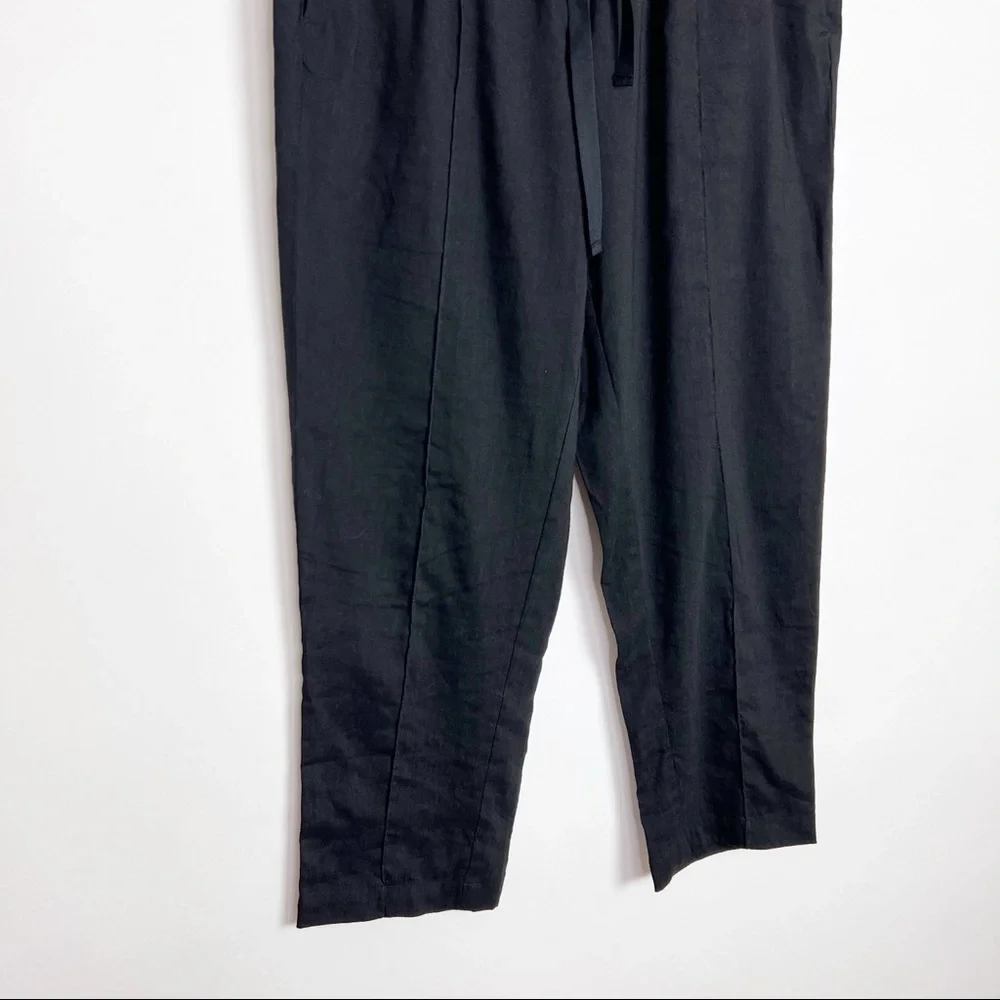 Babaton Linen Pull On Pants Elastic Waist M Black